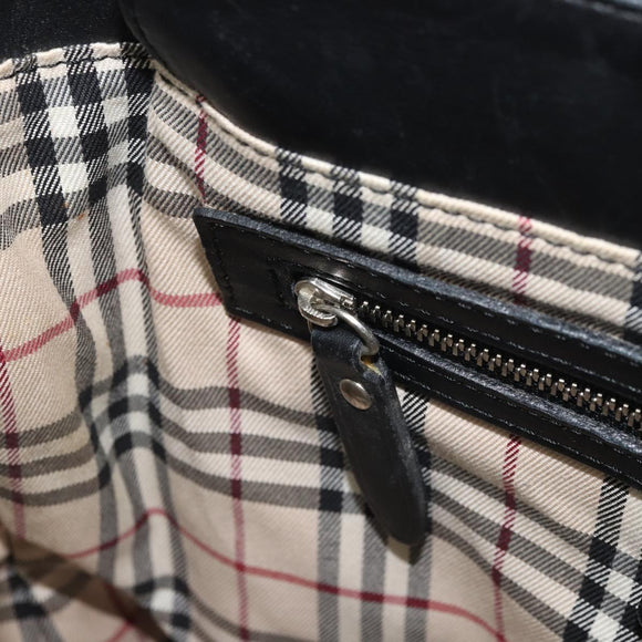 BURBERRY Hand Bag Leather Black Silver Auth BA10370