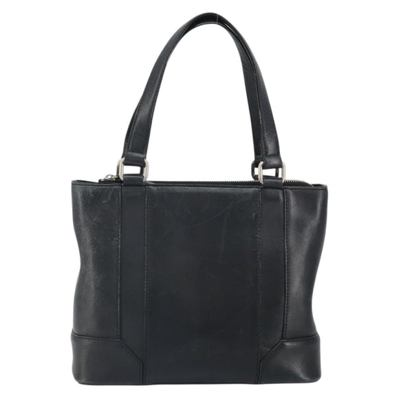 BURBERRY Hand Bag Leather Black Silver Auth BA10370