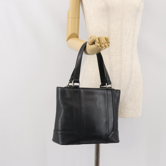 BURBERRY Hand Bag Leather Black Silver Auth BA10370