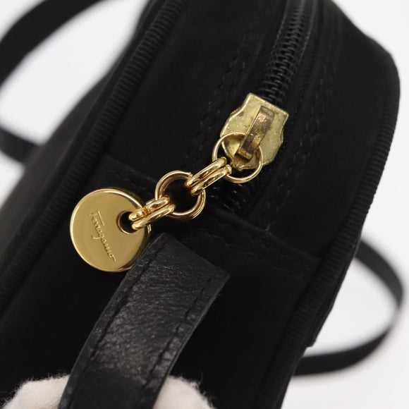 Salvatore Ferragamo Vala Shoulder Bag Suede Black Gold Auth BA10372