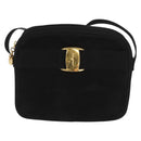 Salvatore Ferragamo Vala Shoulder Bag Suede Black Gold Auth BA10372-2