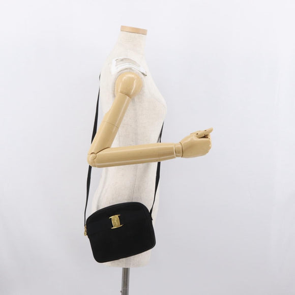 Salvatore Ferragamo Vala Shoulder Bag Suede Black Gold Auth BA10372