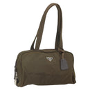 PRADA Hand Bag Nylon Khaki Silver Auth BA10374-1