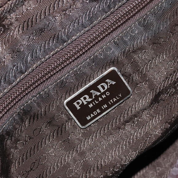 PRADA Hand Bag Nylon Khaki Silver Auth BA10374