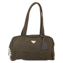 PRADA Hand Bag Nylon Khaki Silver Auth BA10374-2