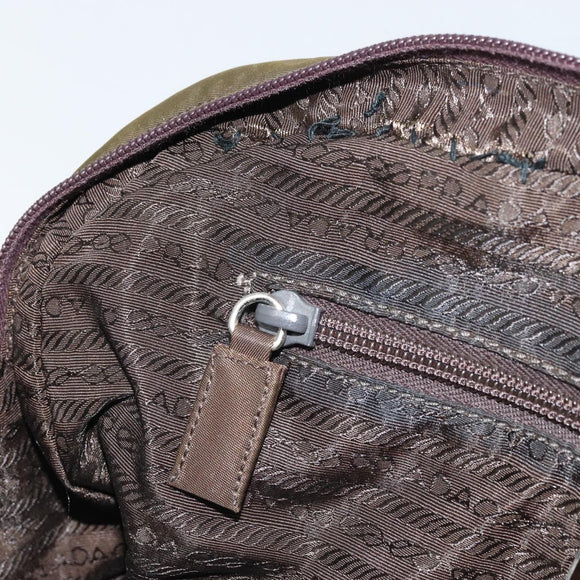 PRADA Hand Bag Nylon Khaki Silver Auth BA10374