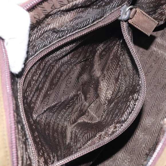 PRADA Hand Bag Nylon Khaki Silver Auth BA10374