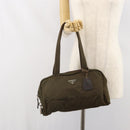 PRADA Hand Bag Nylon Khaki Silver Auth BA10374-26