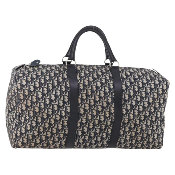 Christian Dior Trotter Canvas Boston Bag Navy Silver Auth BA10393