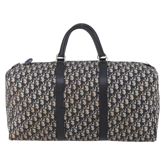 Christian Dior Trotter Canvas Boston Bag Navy Silver Auth BA10393
