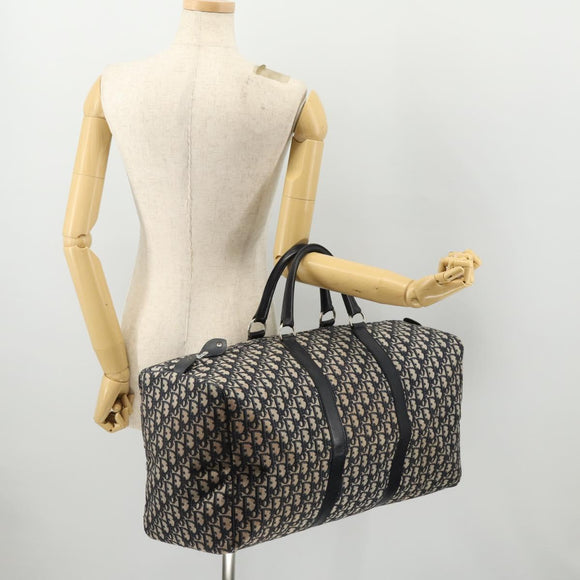 Christian Dior Trotter Canvas Boston Bag Navy Silver Auth BA10393