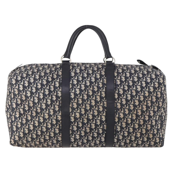 Christian Dior Trotter Canvas Boston Bag Navy Silver Auth BA10393