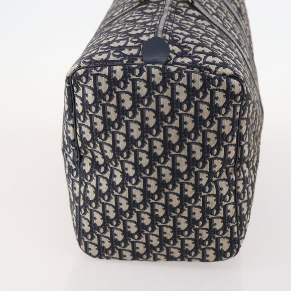 Christian Dior Trotter Canvas Boston Bag Navy Silver Auth BA10393