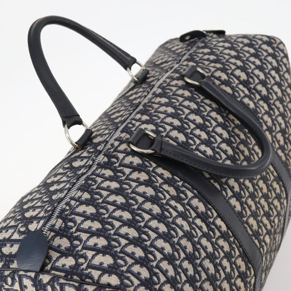Christian Dior Trotter Canvas Boston Bag Navy Silver Auth BA10393