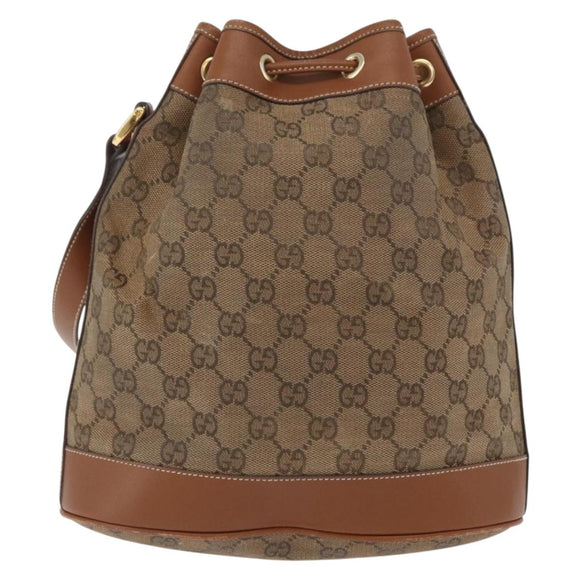GUCCI GG Canvas Shoulder Bag Beige Gold Auth BA10397