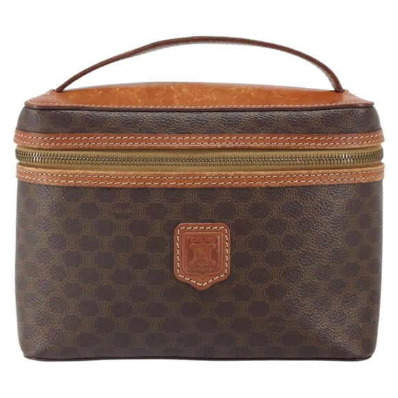 CELINE Macadam Canvas Hand Bag PVC Leather Brown Gold Auth BA10398