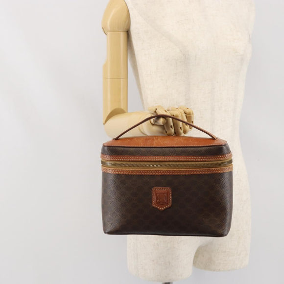 CELINE Macadam Canvas Hand Bag PVC Leather Brown Gold Auth BA10398