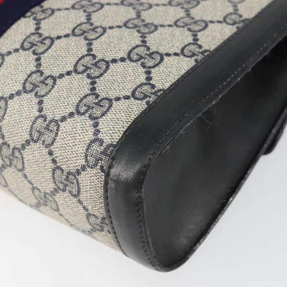 GUCCI GG Supreme Sherry Line Clutch Bag PVC Navy Gold 010 378 Auth BA10399