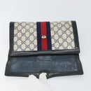 GUCCI GG Supreme Sherry Line Clutch Bag PVC Navy Gold 010 378 Auth BA10399-9