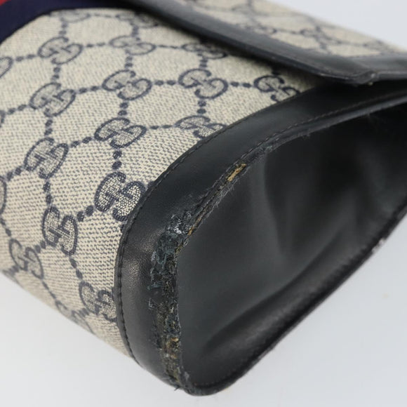 GUCCI GG Supreme Sherry Line Clutch Bag PVC Navy Gold 010 378 Auth BA10399