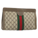 GUCCI GG Supreme Web Sherry Line Clutch Bag PVC Beige Red 89 01 002 Auth BA10401-1