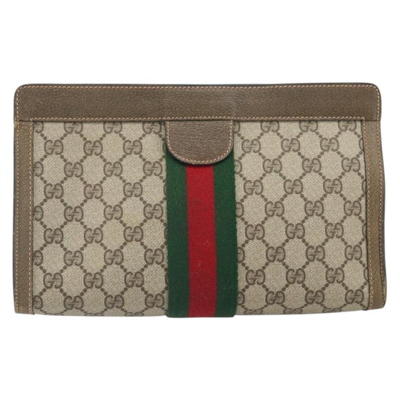 GUCCI GG Supreme Web Sherry Line Clutch Bag PVC Beige Red 89 01 002 Auth BA10401