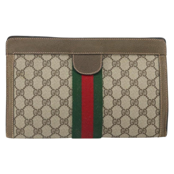 GUCCI GG Supreme Web Sherry Line Clutch Bag PVC Beige Red 89 01 002 Auth BA10401