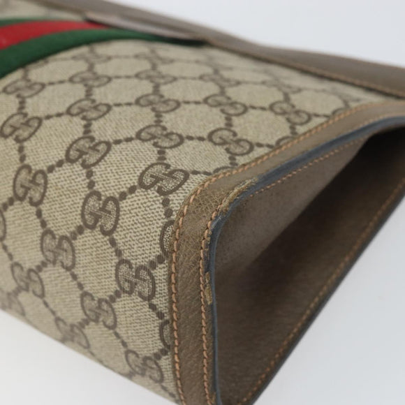 GUCCI GG Supreme Web Sherry Line Clutch Bag PVC Beige Red 89 01 002 Auth BA10401