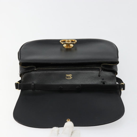 GUCCI Shoulder Bag Leather Gold Black Auth BA10403