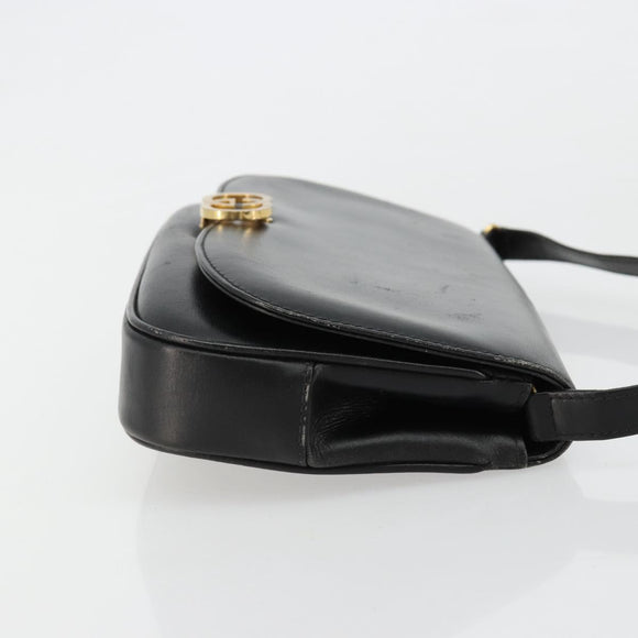 GUCCI Shoulder Bag Leather Gold Black Auth BA10403