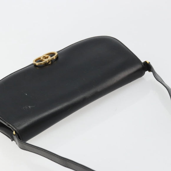 GUCCI Shoulder Bag Leather Gold Black Auth BA10403