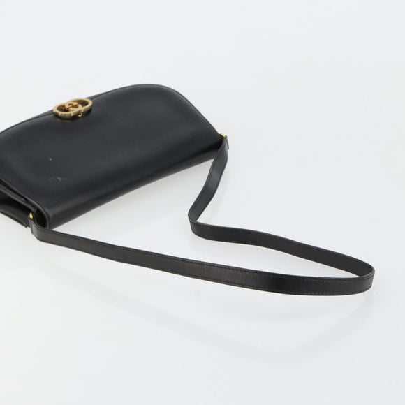 GUCCI Shoulder Bag Leather Gold Black Auth BA10403
