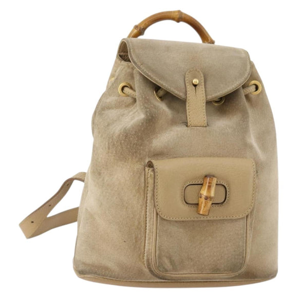 GUCCI Bamboo Backpack Suede Leather Black Gold 003 2058 0030 Auth BA10404