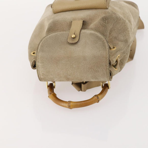 GUCCI Bamboo Backpack Suede Leather Black Gold 003 2058 0030 Auth BA10404