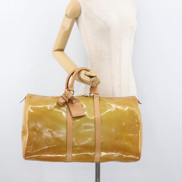 LOUIS VUITTON Monogram Vernis Mercer Boston Bag Beige M91000 LV Auth BA10406