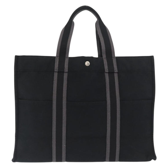 HERMES Fourre Tout GM Hand Bag Canvas Black Silver Auth BA10408