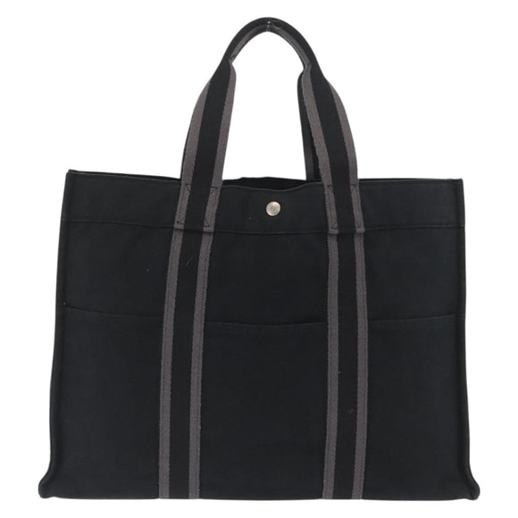 HERMES Fourre Tout GM Hand Bag Canvas Black Silver Auth BA10408
