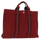HERMES Fourre Tout MM Hand Bag Canvas Red Silver Auth BA10410-1