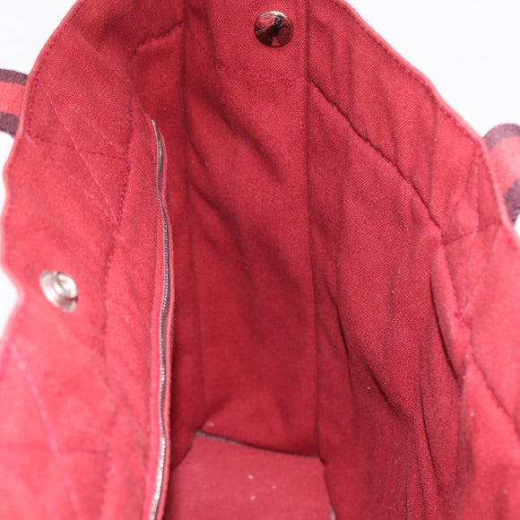 HERMES Fourre Tout MM Hand Bag Canvas Red Silver Auth BA10410