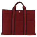 HERMES Fourre Tout MM Hand Bag Canvas Red Silver Auth BA10410-2