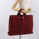 HERMES Fourre Tout MM Hand Bag Canvas Red Silver Auth BA10410-22
