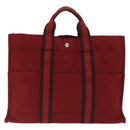 HERMES Fourre Tout MM Hand Bag Canvas Red Silver Auth BA10410-3