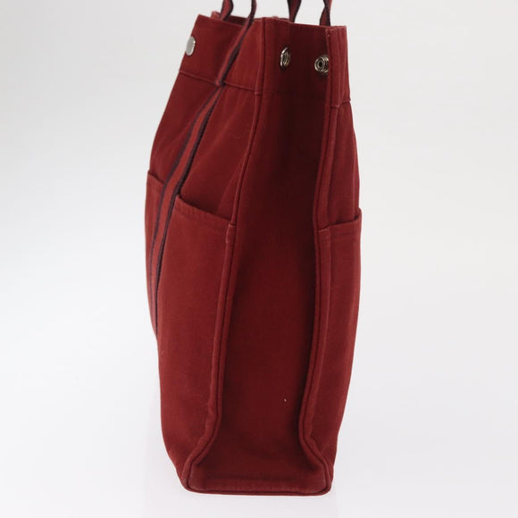 HERMES Fourre Tout MM Hand Bag Canvas Red Silver Auth BA10410