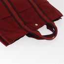 HERMES Fourre Tout MM Hand Bag Canvas Red Silver Auth BA10410-6