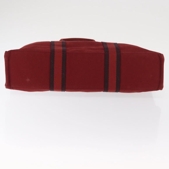 HERMES Fourre Tout MM Hand Bag Canvas Red Silver Auth BA10410