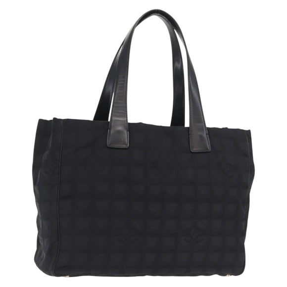 CHANEL New Travel line Tote Bag Nylon Black Gold CC Auth BA10413