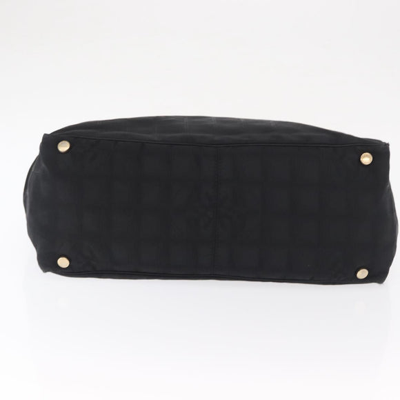 CHANEL New Travel line Tote Bag Nylon Black Gold CC Auth BA10413