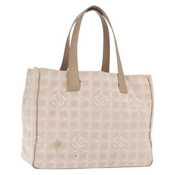 CHANEL New Travel Line Tote Bag Nylon Beige Gold CC Auth BA10414