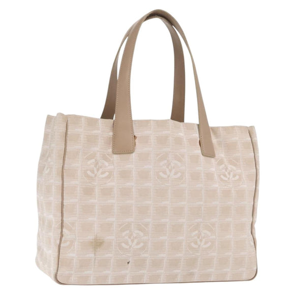 CHANEL New Travel Line Tote Bag Nylon Beige Gold CC Auth BA10414