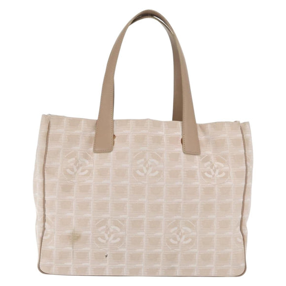 CHANEL New Travel Line Tote Bag Nylon Beige Gold CC Auth BA10414